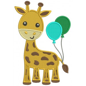 Giraffe With Balloons Birthday Filled Machine Embroidery Design Digitized Pattern
