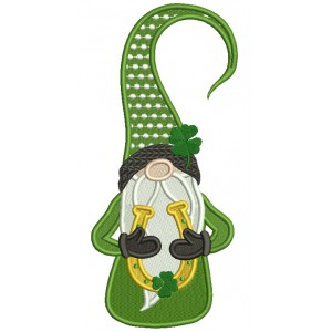 Gnome Holding Horseshoe St.Patrick's Day Filled Machine Embroidery Design Digitized Pattern