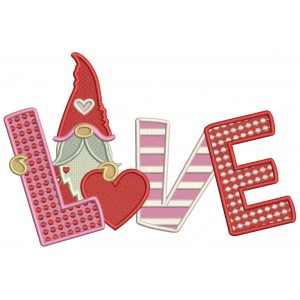 Gnome Love With Heart Valentine's Day Filled Machine Embroidery Design Digitized Pattern