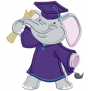 Graduating Elephant Holding Diploma Applique Machine Embroidery Design Digitized Pattern