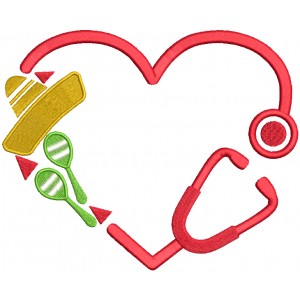 Heart Stethoscope Sombrero Filled Machine Embroidery Design Digitized Pattern