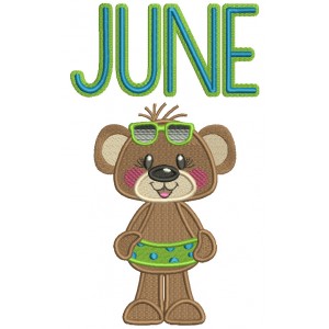 June Baby Bear With Sunglasses Summer Filled Machine Embroidery Design Digitized Pattern