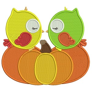 Kissing Birds Sitting On The Pumpkin Filled Machine Embroidery Design Digitized Pattern