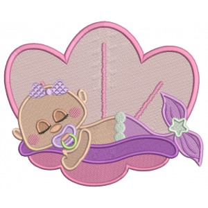 Little Baby Mermaid Sleeping Inside The Shell Filled Machine Embroidery Design Digitized Pattern