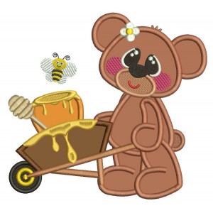 Little Bear Using Hand Cart To Transport Honey Applique Machine Embroidery Design Digitized Pattern