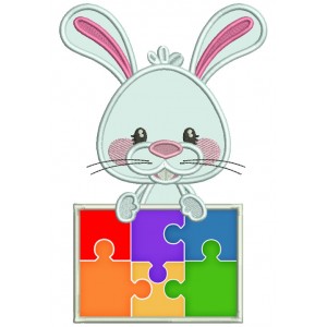 Little Bunny With a Puzzle Autistic Awareness Applique Machine Embroidery Design Digitized Pattern