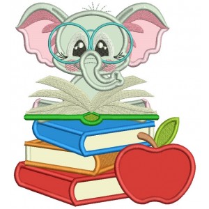 Little Elephant Reading a Book Applique Machine Embroidery Design Digitized Pattern
