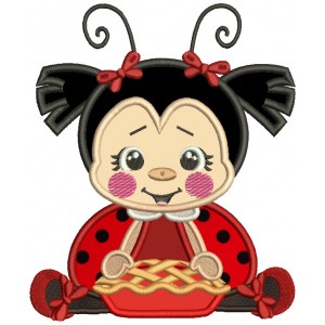 Little Ladybug Eating Pie Applique Machine Embroidery Design Digitized Pattern