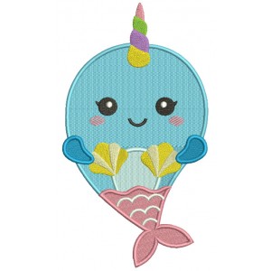 Little Unicorn Whale Filled Machine Embroidery Design Digitized Pattern