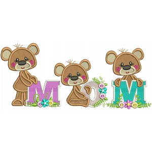 MOM Three Baby Bears Filled Machine Embroidery Design Digitized Pattern
