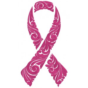 Ornate Breast Cancer Awareness Ribbon Filled Machine Embroidery Design Digitized Pattern