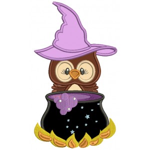 Owl Wizard With a Pot Applique Halloween Machine Embroidery Design Digitized Pattern