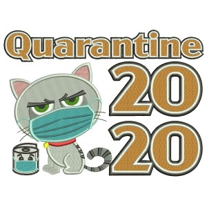 Quarantine 2020 Cat Wearing a Mask Filled Machine Embroidery Design Digitized Pattern