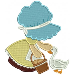 Sunbonnet Doll With a Goose Filled Machine Embroidery Design Digitized