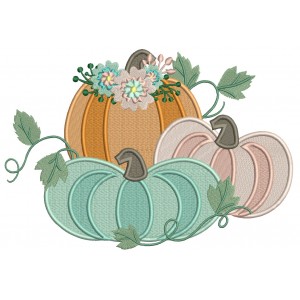 Three Beautiful Pumpkins With Flowers Filled Machine Embroidery Design Digitized Pattern