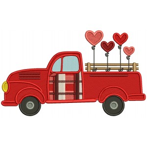 Truck With Heart Shaped Balloons Valentine's Day Filled Machine Embroidery Design Digitized Pattern