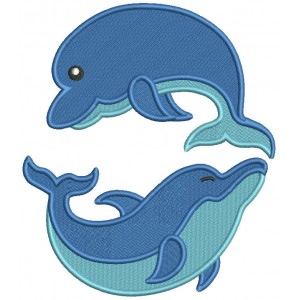 Ying Yang Two Dolphins Swimming Filled Machine Embroidery Design Digitized Pattern