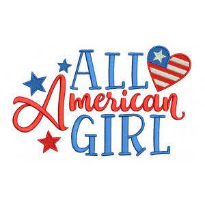 All American Girl With Heart Patriotic Filled Machine Embroidery Design Digitized Pattern