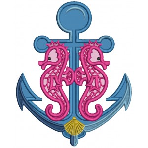 Anchor With Two Seahorses Applique Machine Embroidery Design Digitized Pattern