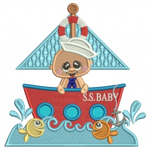 Baby Boy Sailor On a Big Ship Filled Machine Embroidery Design Digitized Pattern