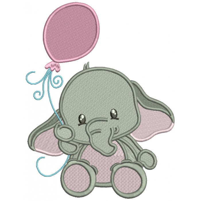 Baby Elephant Holding Baloon Filled Machine Embroidery Design Digitized