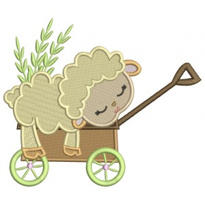 Baby Lamb Sleeping On The Garden Cart Easter Filled Machine Embroidery Design Digitized Pattern 