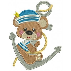 Bear Sailor Sitting On The Boat Anchor Filled Machine Embroidery Design Digitized Pattern