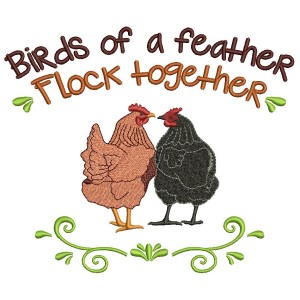 Birds Of a Feather Flock Together Two Hens Filled Machine Embroidery Design Digitized Pattern