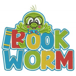 Bookworm With a Big Hug School Filled Machine Embroidery Design Digitized Pattern