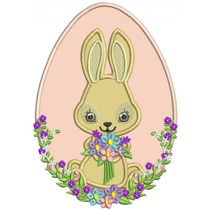 Bunny Holding Flowers And Easter Egg Applique Machine Embroidery Design ...
