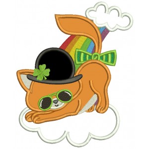 Cat Wearing a Hat With Shamrock St. Patricks Applique Machine Embroidery Design Digitized Pattern