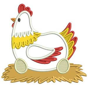 Chicken Laying Eggs Applique Machine Embroidery Digitized Design Pattern