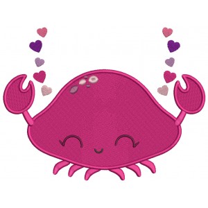 Crab With Hearts Valentine's Day Filled Machine Embroidery Design Digitized Pattern