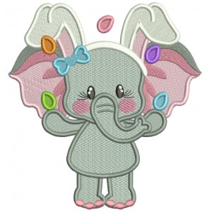 Cute Baby Girl Elephant Juggling Easter Eggs Filled Machine Embroidery Design Digitized Pattern 