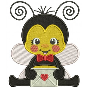 Cute Bee Holding Envelope With Heart Valentine's Day Filled Machine Embroidery Design Digitized Pattern