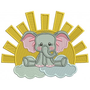 Cute Elephant Sitting On The Cloud Filled Machine Embroidery Design Digitized