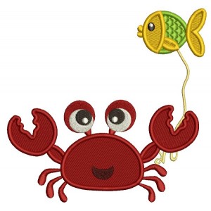 Cute Little Crab Holding a Fish Filled Machine Embroidery Design Digitized Pattern775