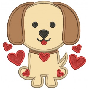 Cute Little Dog With Hearts Valentine's Day Applique Machine Embroidery Design Digitized Pattern