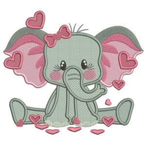 Cute Little Elephant With Lots Of Hearts Filled Valentine's Day Machine Embroidery Design Digitized Pattern