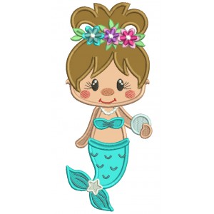 Cute Little Hawaiian Mermaid Applique Machine Embroidery Design Digitized