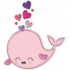 Cute Whale With Hearts Valentine's Day Applique Machine Embroidery Design Digitized Pattern
