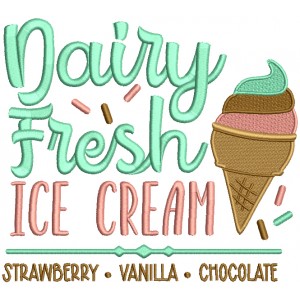 Dairy Fresh Ice Cream Strawberry Vanilla Chocolate Filled Machine Embroidery Design Digitized Pattern
