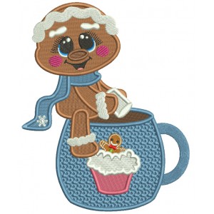 Gingerbread Man Sitting On The Cup Of Hot Cocoa Christmas Filled Machine Embroidery Design Digitized Pattern
