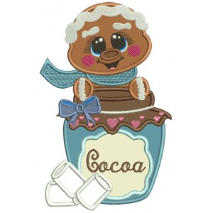 Gingerbread Man With Cocoa And Marshmallow Christmas Applique Machine Embroidery Design Digitized Pattern