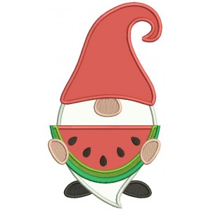Gnome Eating Watermelon Applique Machine Embroidery Design Digitized Pattern