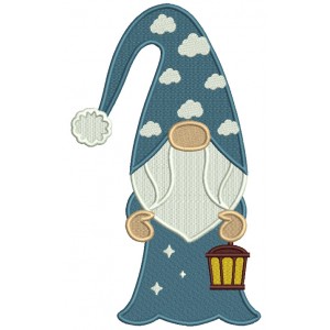 Gnome Holding a Lantern Filled Machine Embroidery Design Digitized Pattern 
