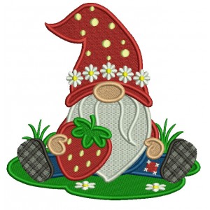 Gnome Holding a Strawberry Filled Machine Embroidery Design Digitized Pattern