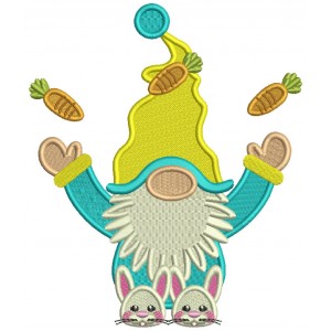 Gnome Juggling Carrots Easter Filled Machine Embroidery Design Digitized Pattern 