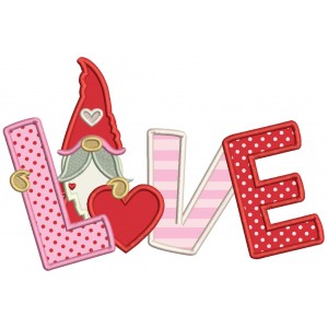 Gnome Love With Heart Valentine's Day Applique Machine Embroidery Design Digitized Pattern