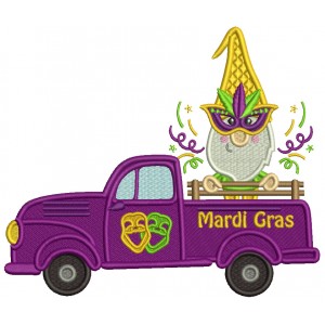Gnome Sitting On The Mardi Gras Truck Filled Machine Embroidery Design Digitized Pattern